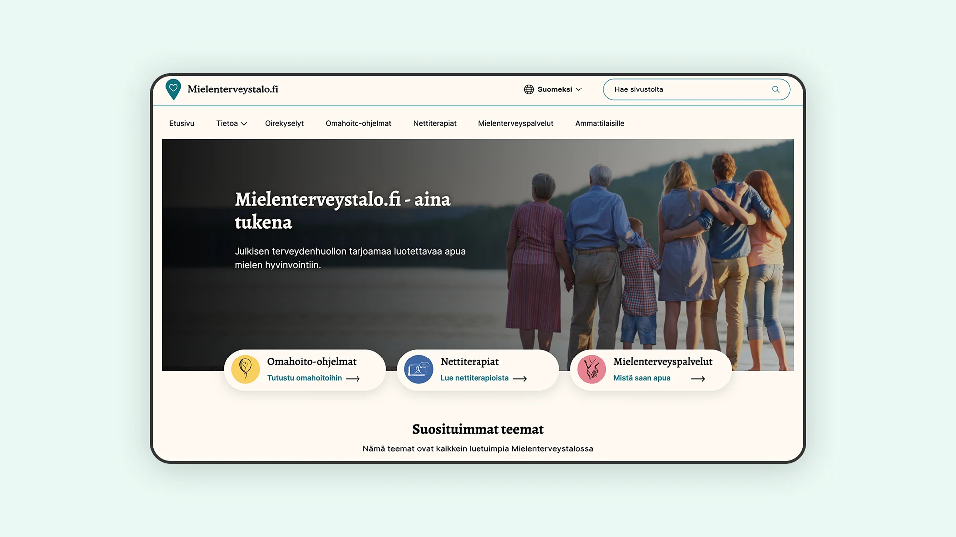 The main lander of the new mielenterveystalo.fi on desktop view