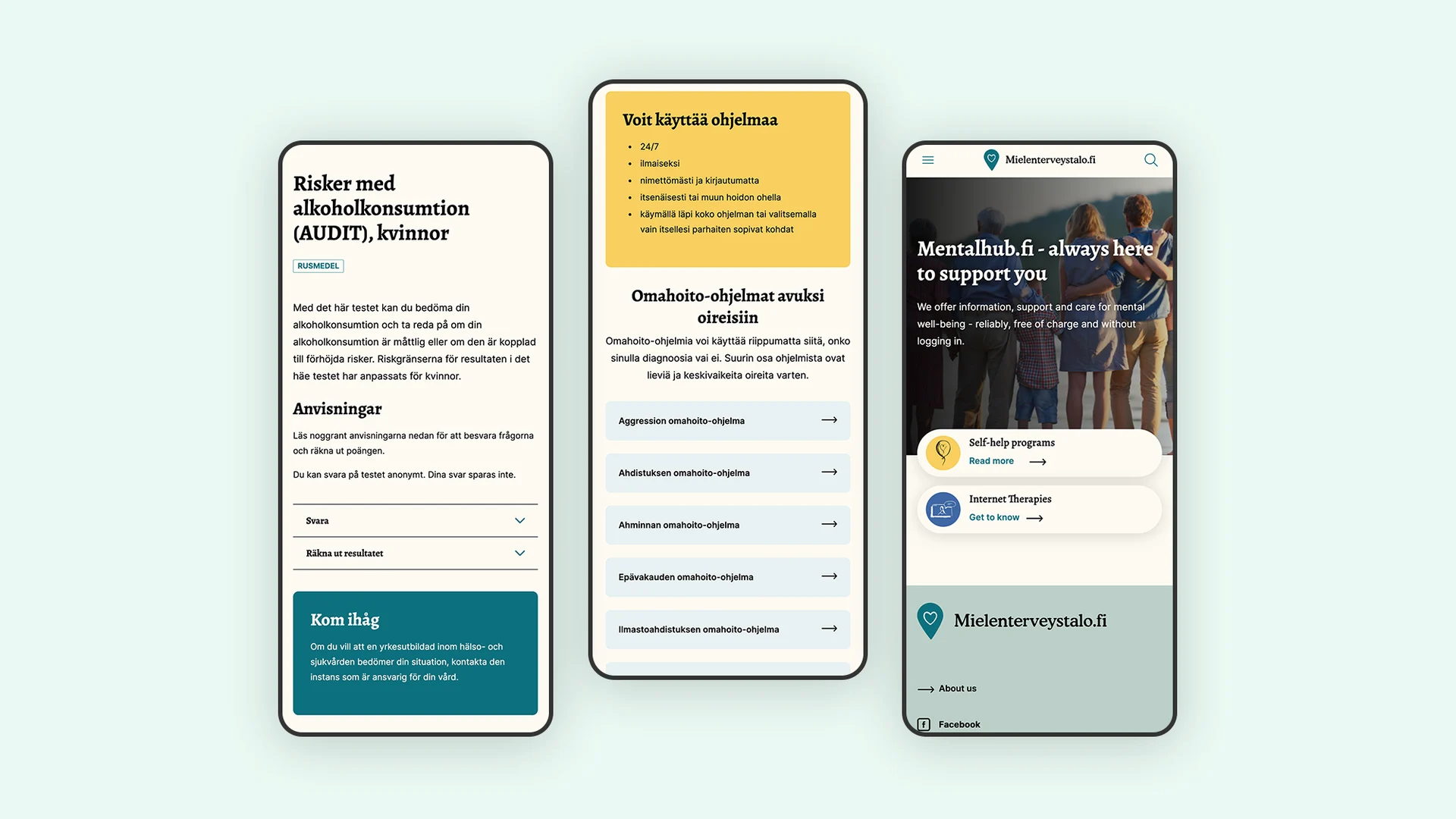 The new mielenterveystalo.fi website: pages in different languages